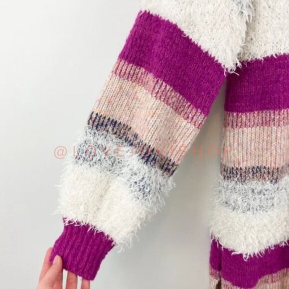 Bohemian | NWT! Free People Mohair Knit Sweater Dress | Cozy Raspberry & Peach - Picture 8 of 10